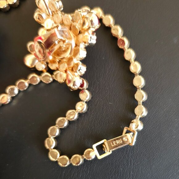 Vintage Leru Signed Red Rhinestone Maltese Cross Necklace & Earring Set - Picture 10 of 10